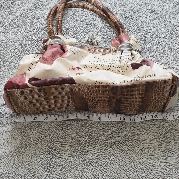 Vintage Design Coin Purse Style Handbag White with Earthtones and Mauve Patterns - Picture 5 of 7